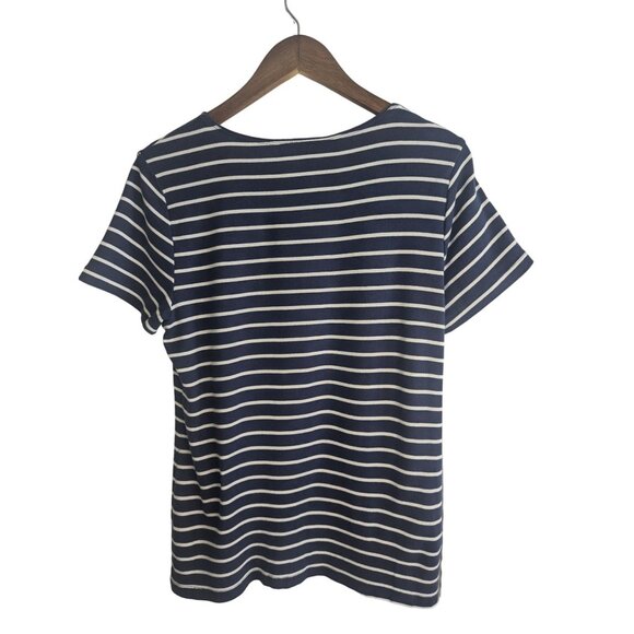 Karen Scott Striped Cotton Tee With Floral Bike Embroidery Navy/White Size M - Picture 4 of 8
